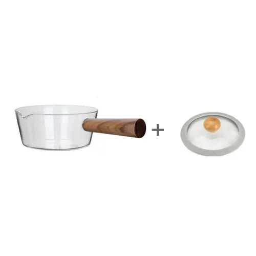 Glass Pot With Wooden Handle Transparent Cooking Kitchen Cookware