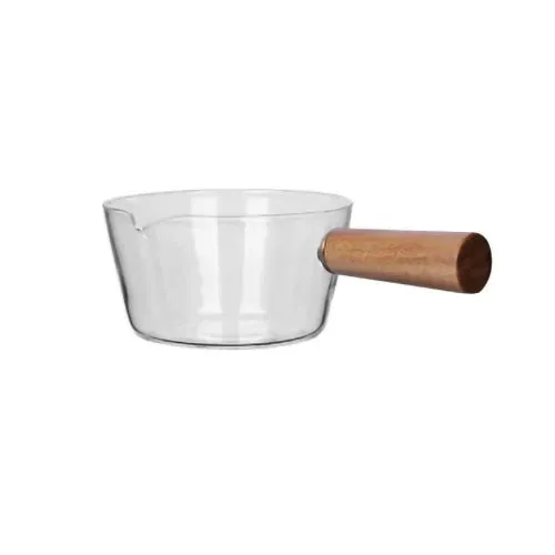 Glass Pot With Wooden Handle Transparent Cooking Kitchen Cookware