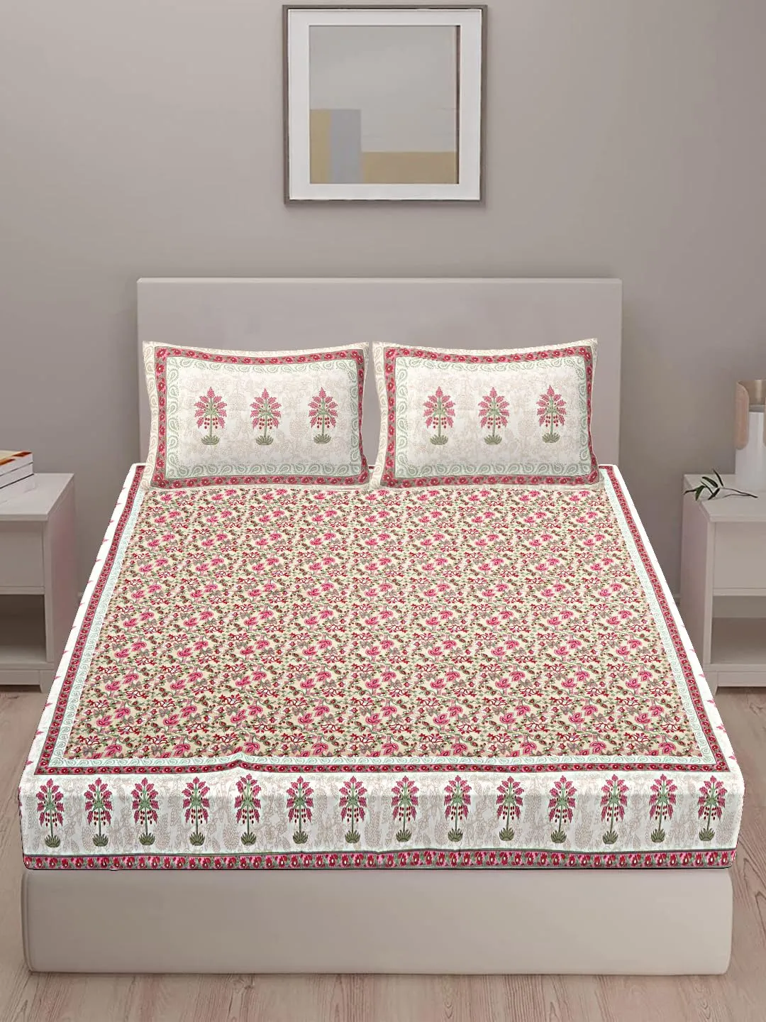 Goodadi 100% Cotton 280TC Super King Size Cotton Bedsheet for Double Bed, |1 Cotton Bed Sheet Double Bed (108"x108" inch) & 2 Pillow Covers |Bedsheet for Double Bed Super King Size (Red)