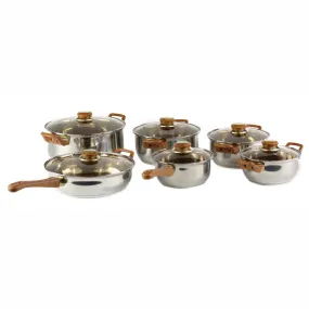 Gourmet Chef 12 Piece Classic Stainless Steel Cookware Set - Dishwasher Safe, Scratch Resistant, Bakelite Handles