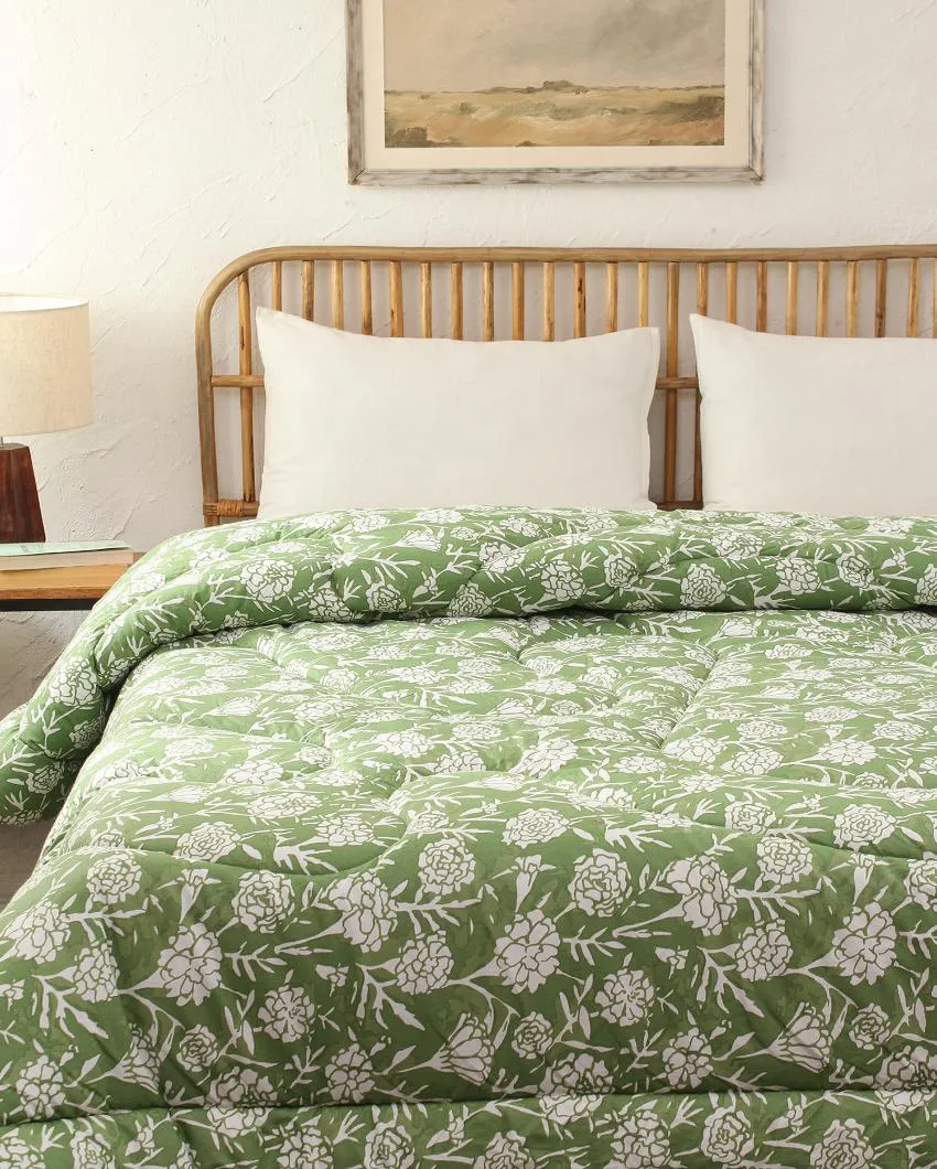 Green Genda Phool Cotton Comforter | Double Size | 90 x 108 inches