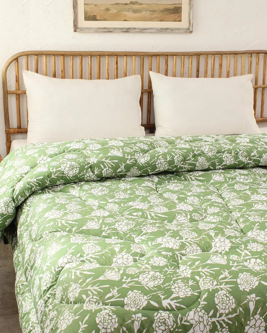 Green Genda Phool Cotton Comforter | Double Size | 90 x 108 inches