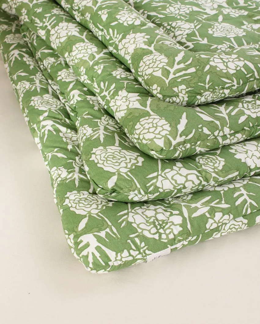 Green Genda Phool Cotton Comforter | Double Size | 90 x 108 inches