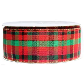 Green Red Plaid Christmas Ribbon - 2 1/2" x 50 Yards, Wired Edge