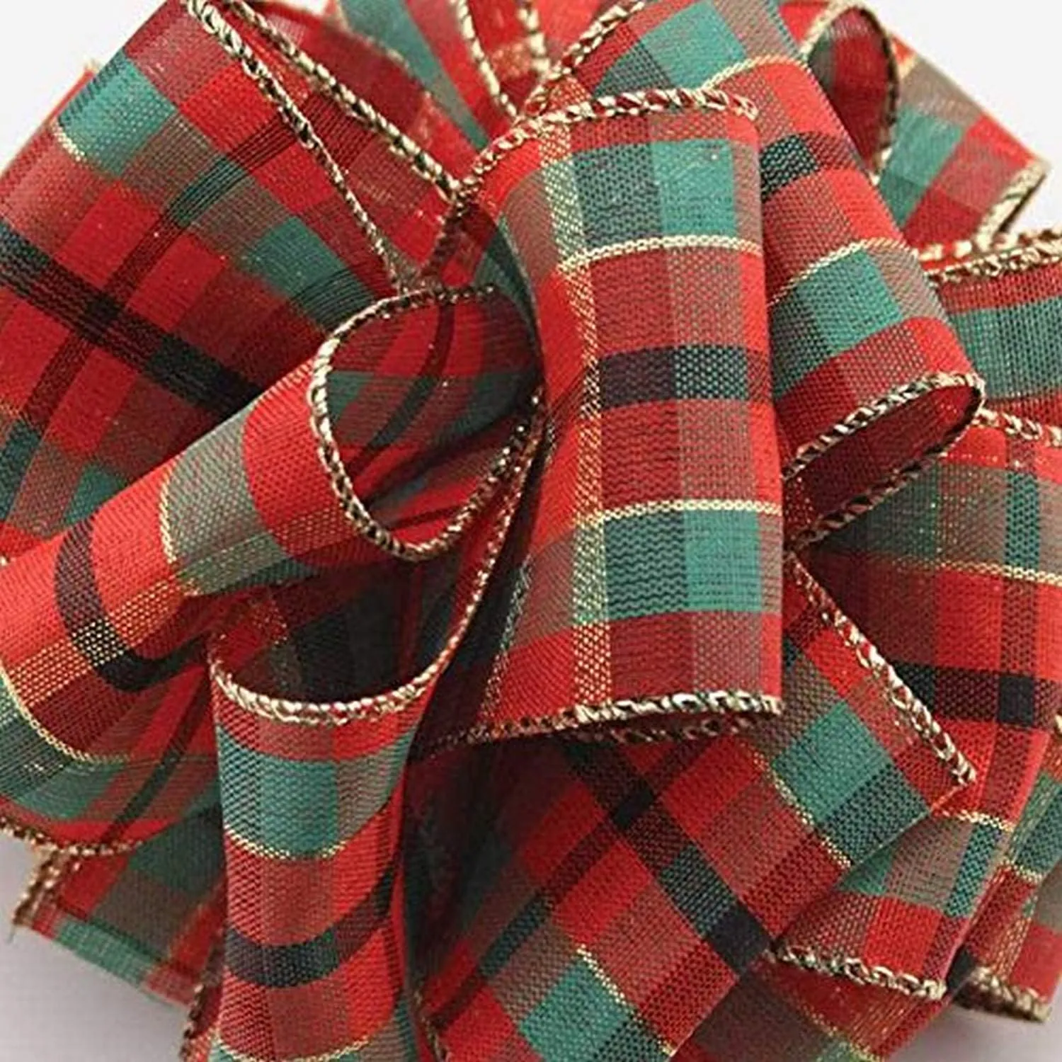 Green Red Plaid Christmas Ribbon - 2 1/2" x 50 Yards, Wired Edge