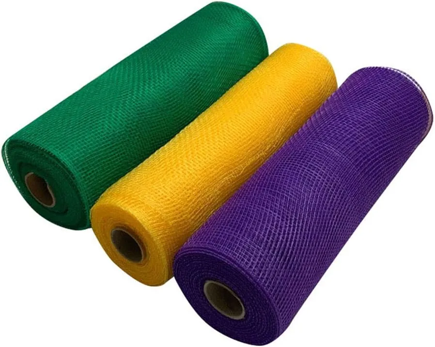 Green, Yellow Gold, Purple Deco Mesh - 10" x 10 Yards, Set of 3 Rolls