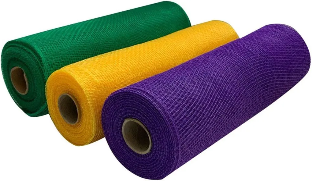 Green, Yellow Gold, Purple Deco Mesh - 10" x 10 Yards, Set of 3 Rolls