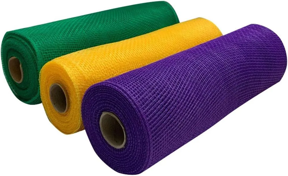 Green, Yellow Gold, Purple Deco Mesh - 10" x 10 Yards, Set of 3 Rolls