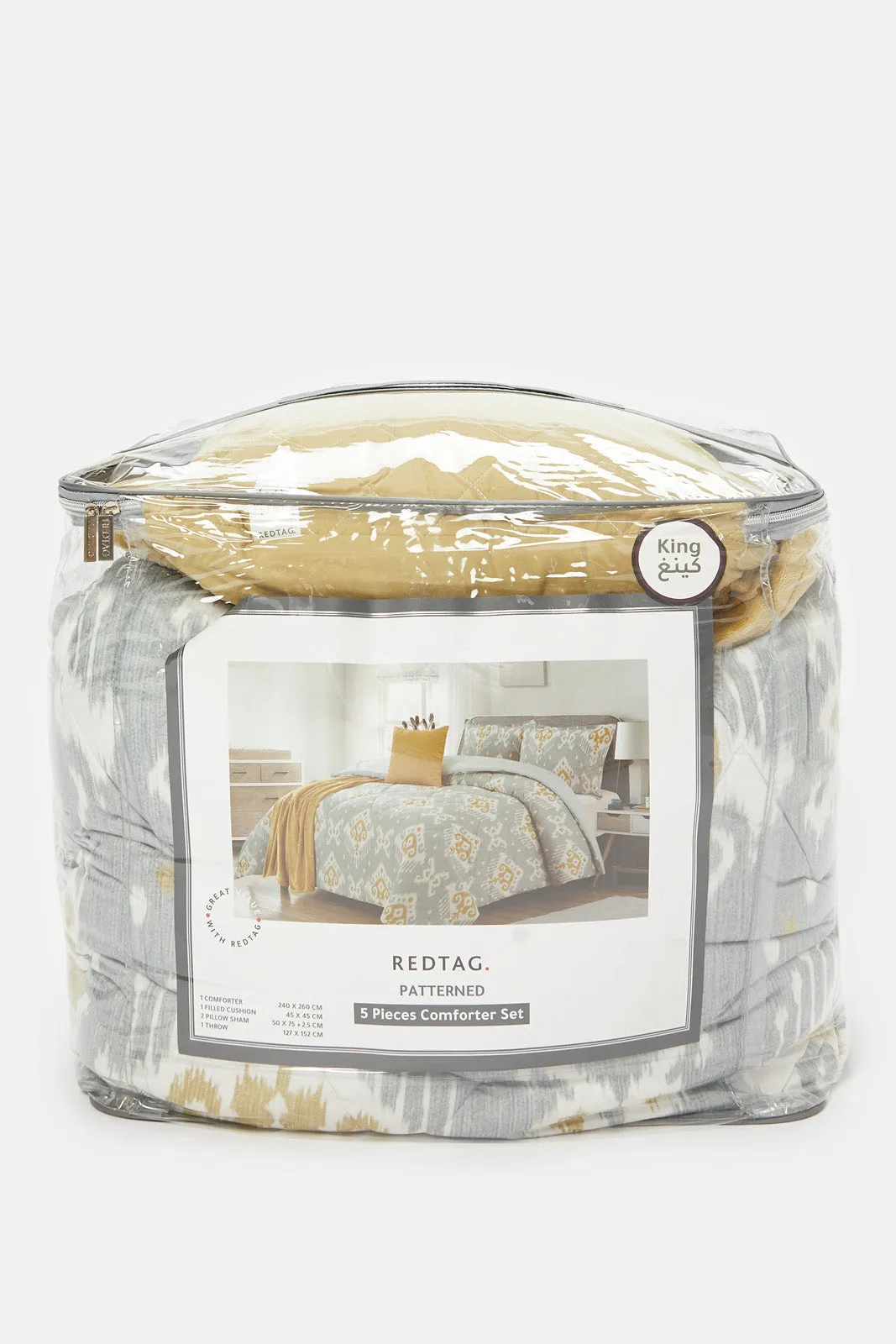 Grey Geometric Printed Comforter 5 Piece Set (King Size)