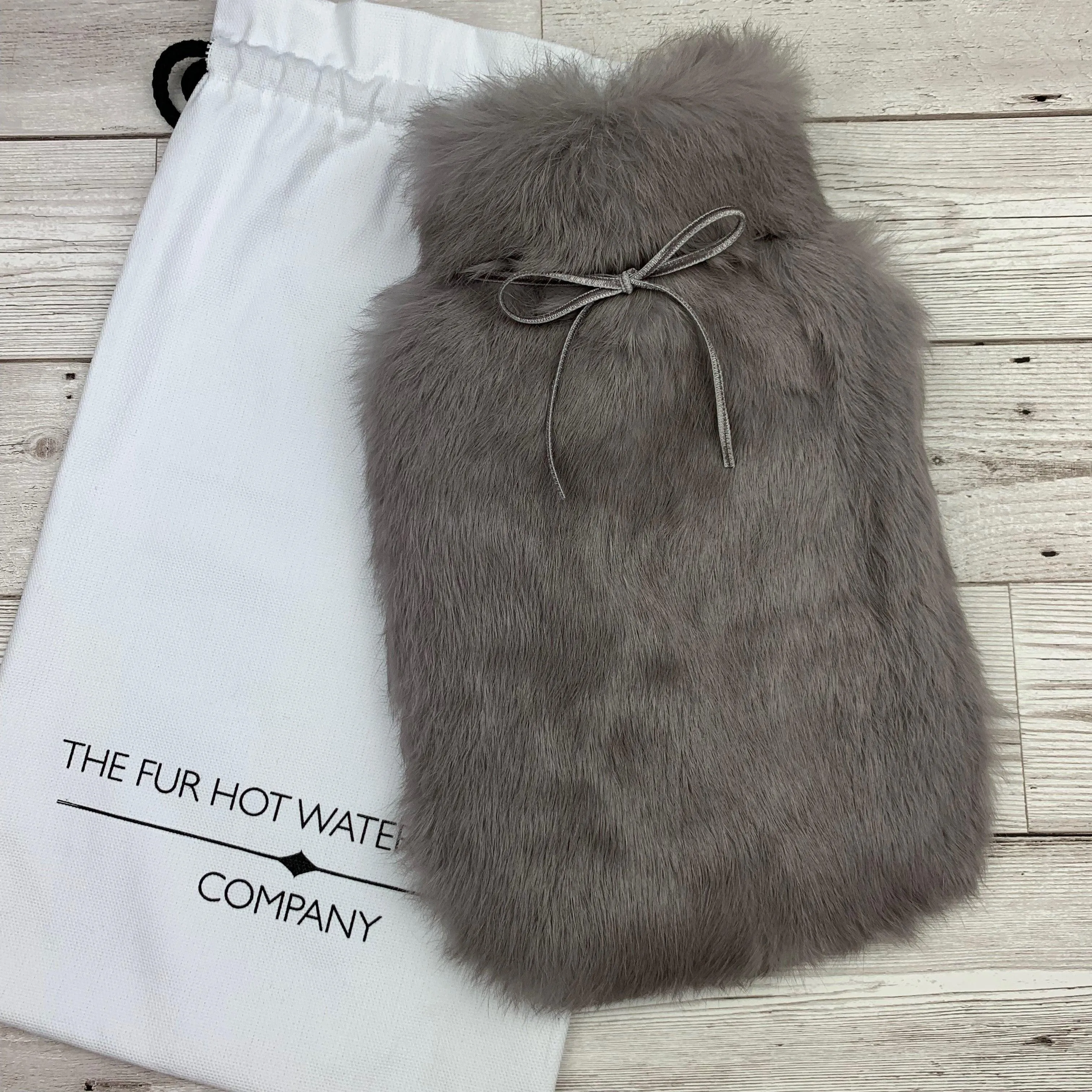 Grey Rabbit Fur Luxury Hot Water Bottle - Small - Luxury Gift