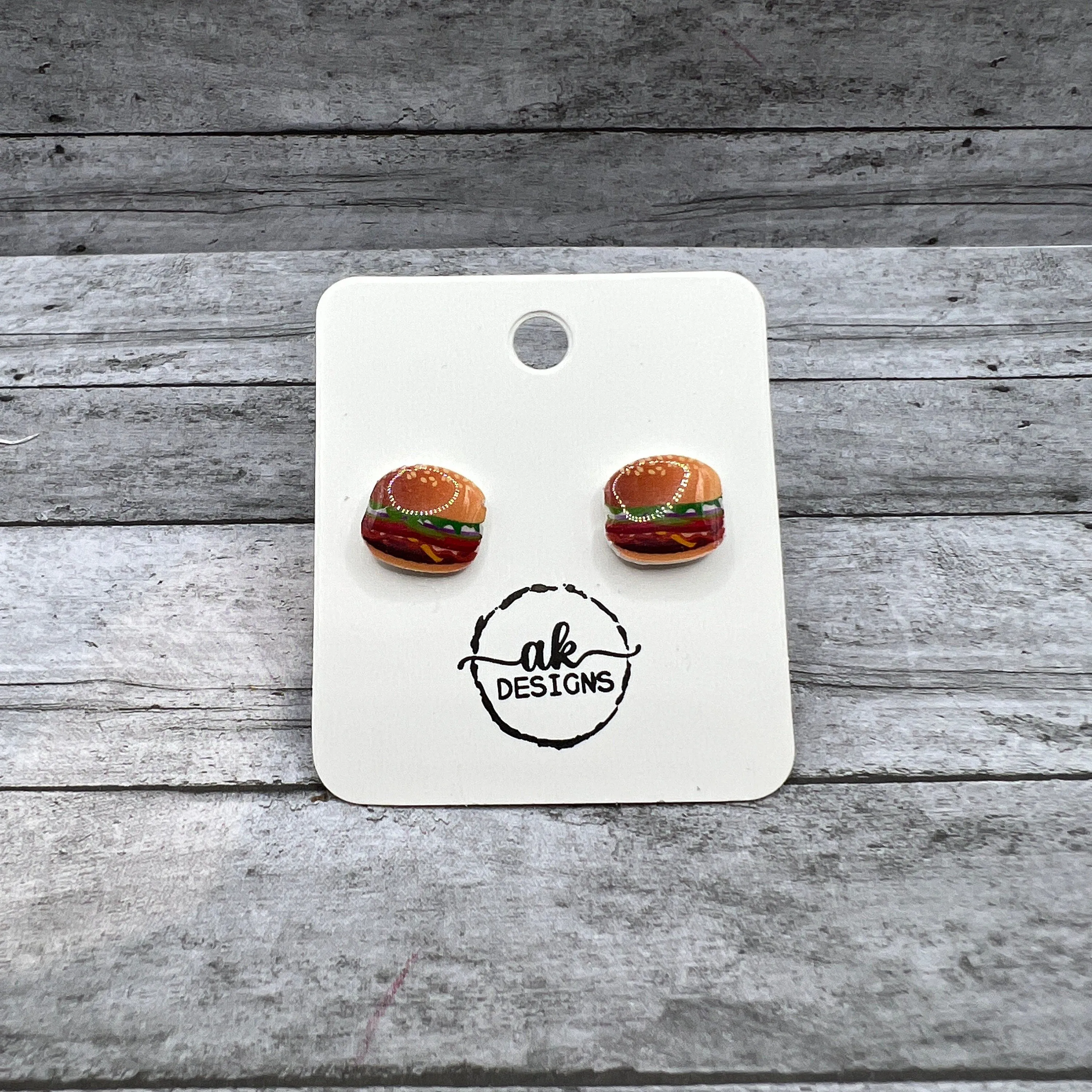 Handmade Hamburger Cheeseburger Fast Food Lightweight Stud Earrings