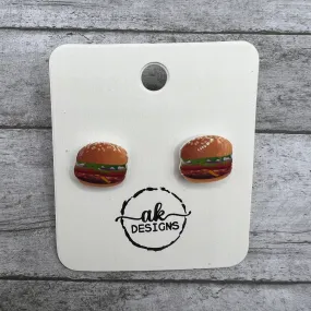 Handmade Hamburger Cheeseburger Fast Food Lightweight Stud Earrings