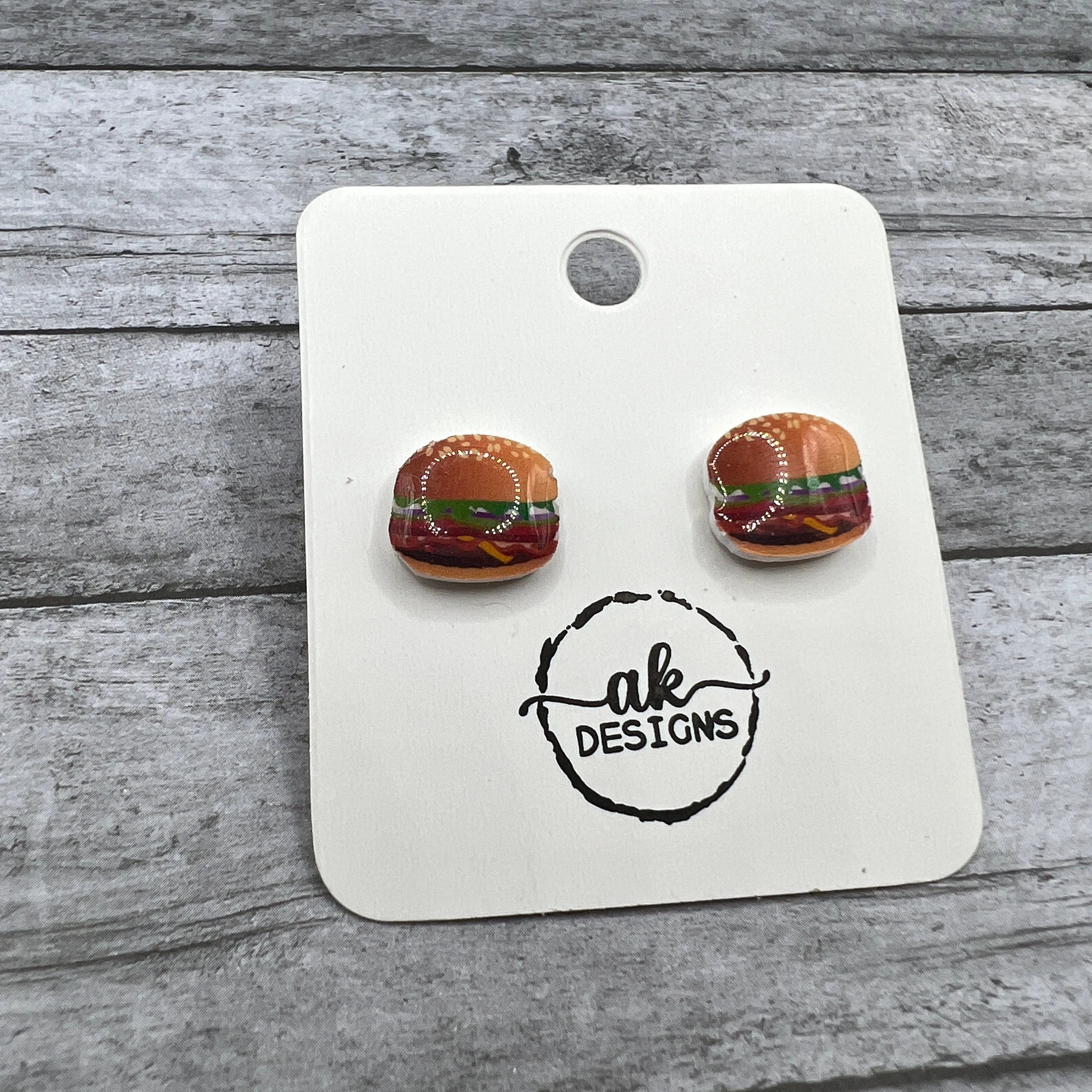 Handmade Hamburger Cheeseburger Fast Food Lightweight Stud Earrings