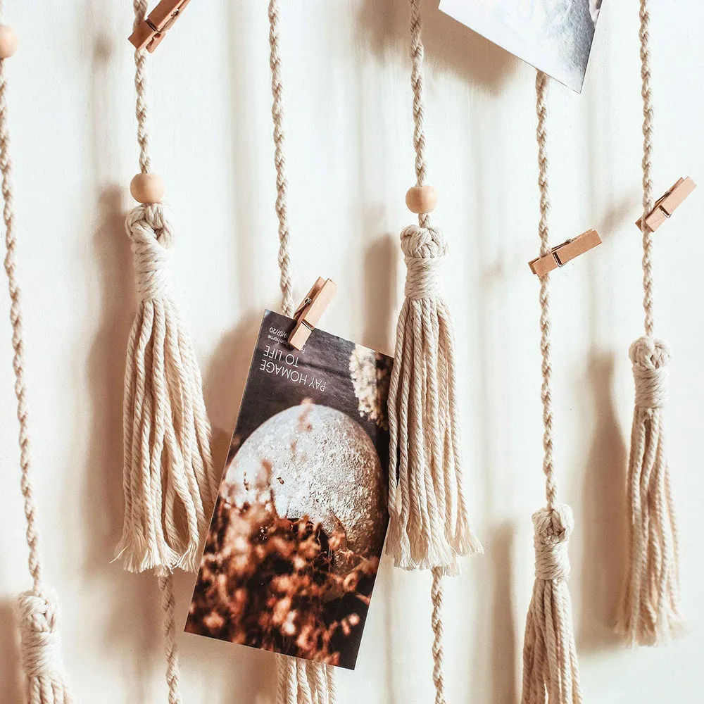 Hanging Photo Display Macramé with Light Wall Décor - Battery Powered