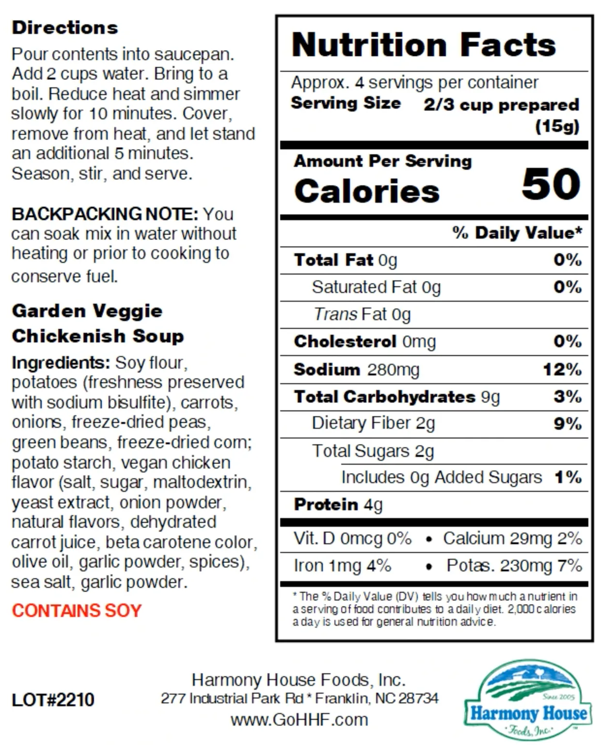 Harmony House Garden Veggie Chickenish Soup (2.15 oz)