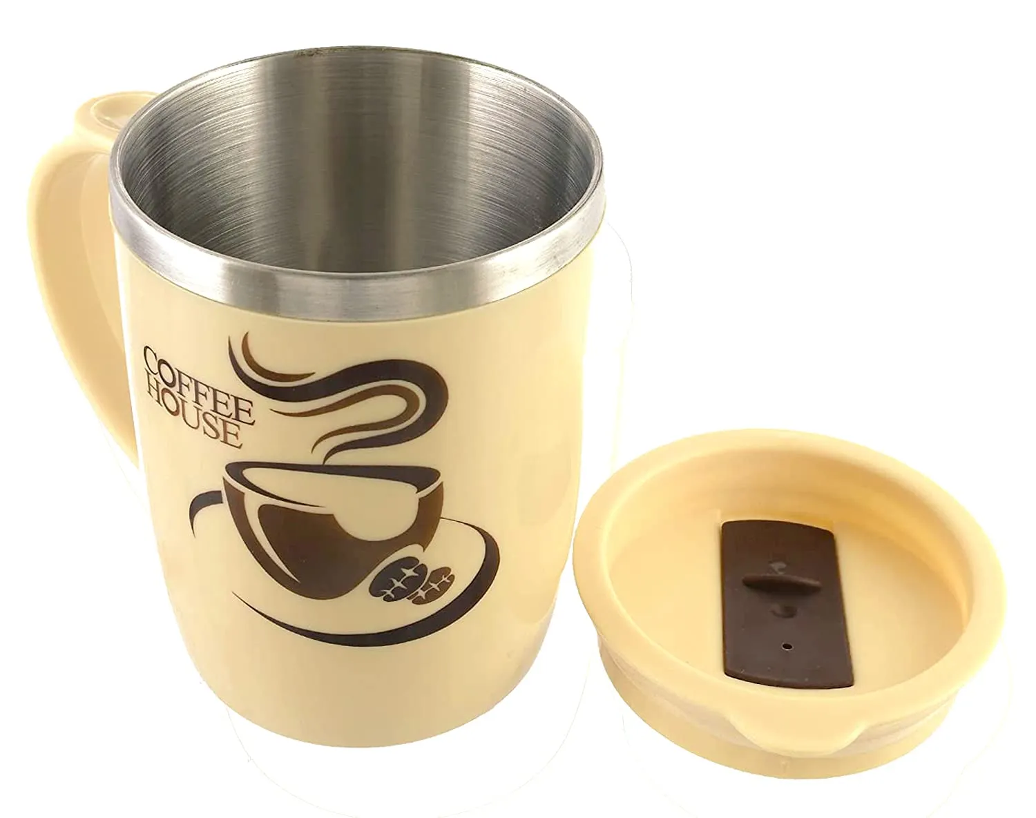 Heart Home Insulated BPA Free Plastic Coffee Mug with Lid, Pack of 2 (Cream & Coffee)