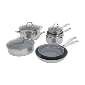 Henckels 1023637 CLAD H3 10-Piece Stainless Steel Ceramic Nonstick Cookware Set