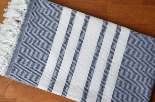 Herringbone Towels - Navy