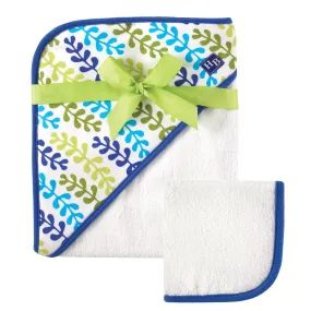 Hudson Baby Cotton Hooded Towel and Washcloth, Seaweed