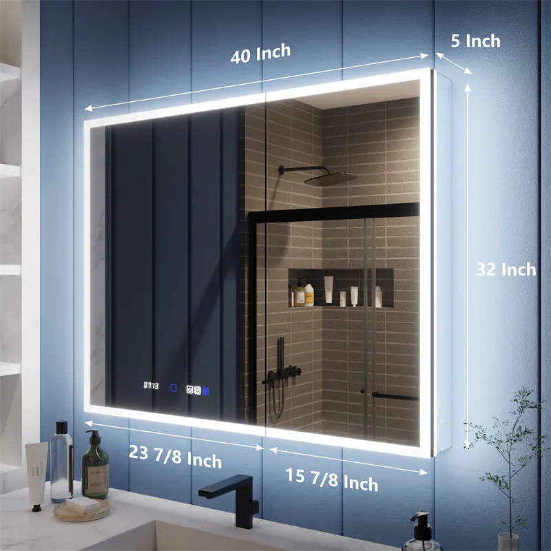 Illusion 40" x 32" LED Lighted Medicine Cabinet with Magnifiers Front and Back Light