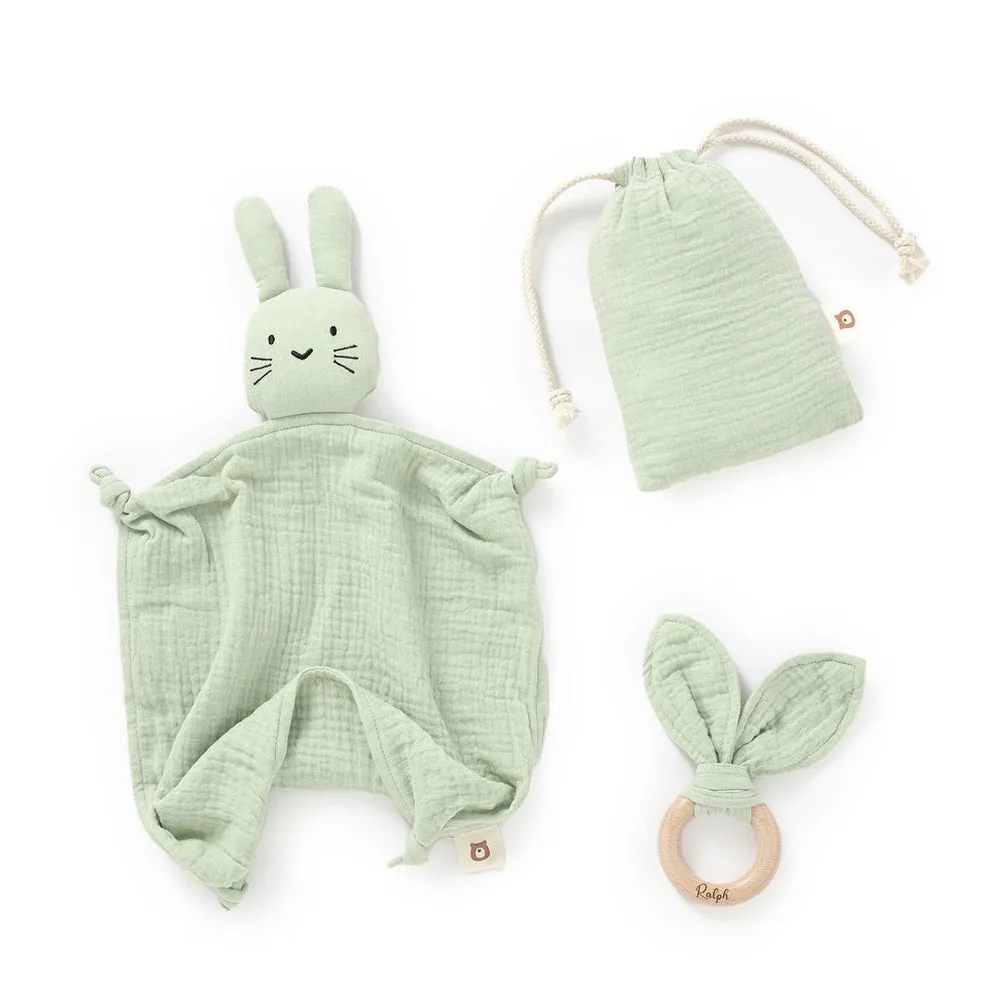 JBØRN Organic Cotton Bunny Comforter & Teether Set | Personalisable