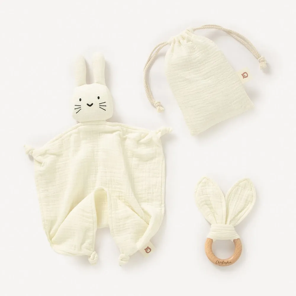 JBØRN Organic Cotton Bunny Comforter & Teether Set | Personalisable