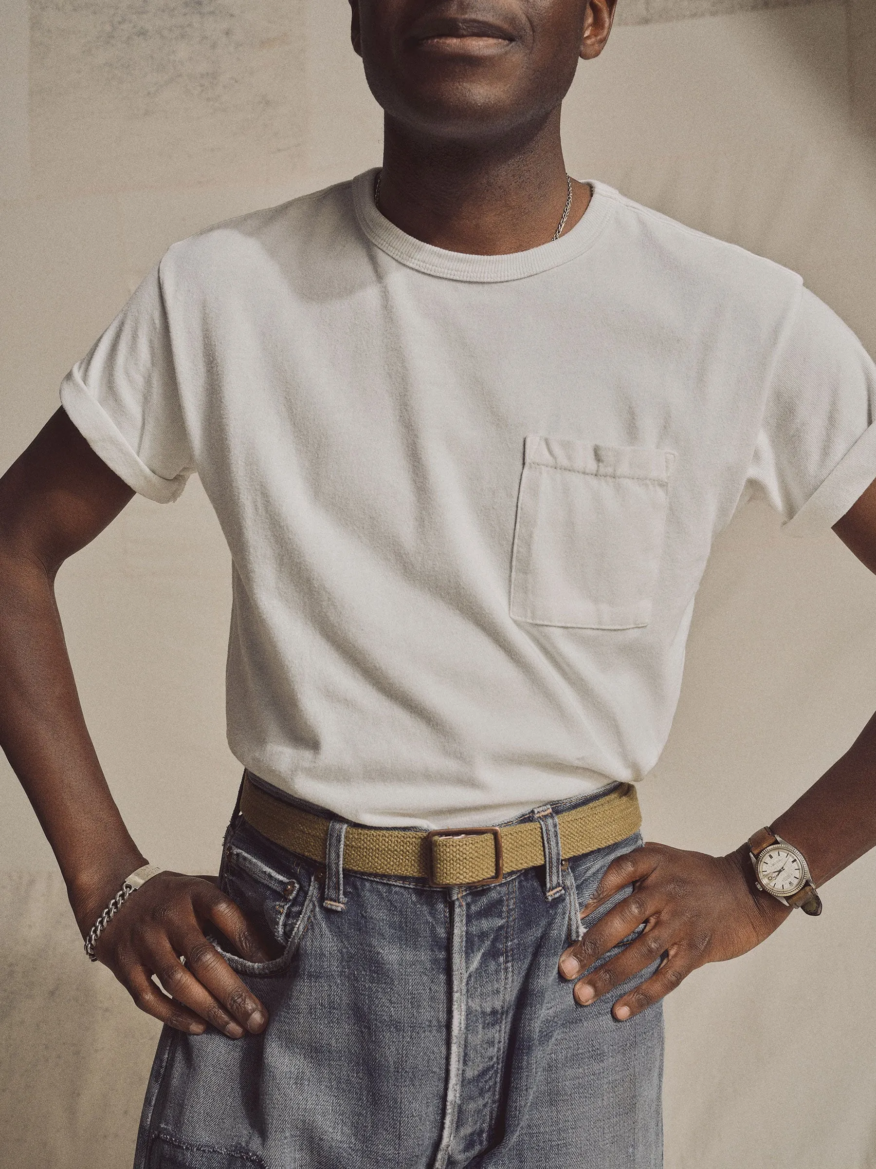 J.PRESS x BUCK MASON TOUGH KNIT POCKET T - WHITE