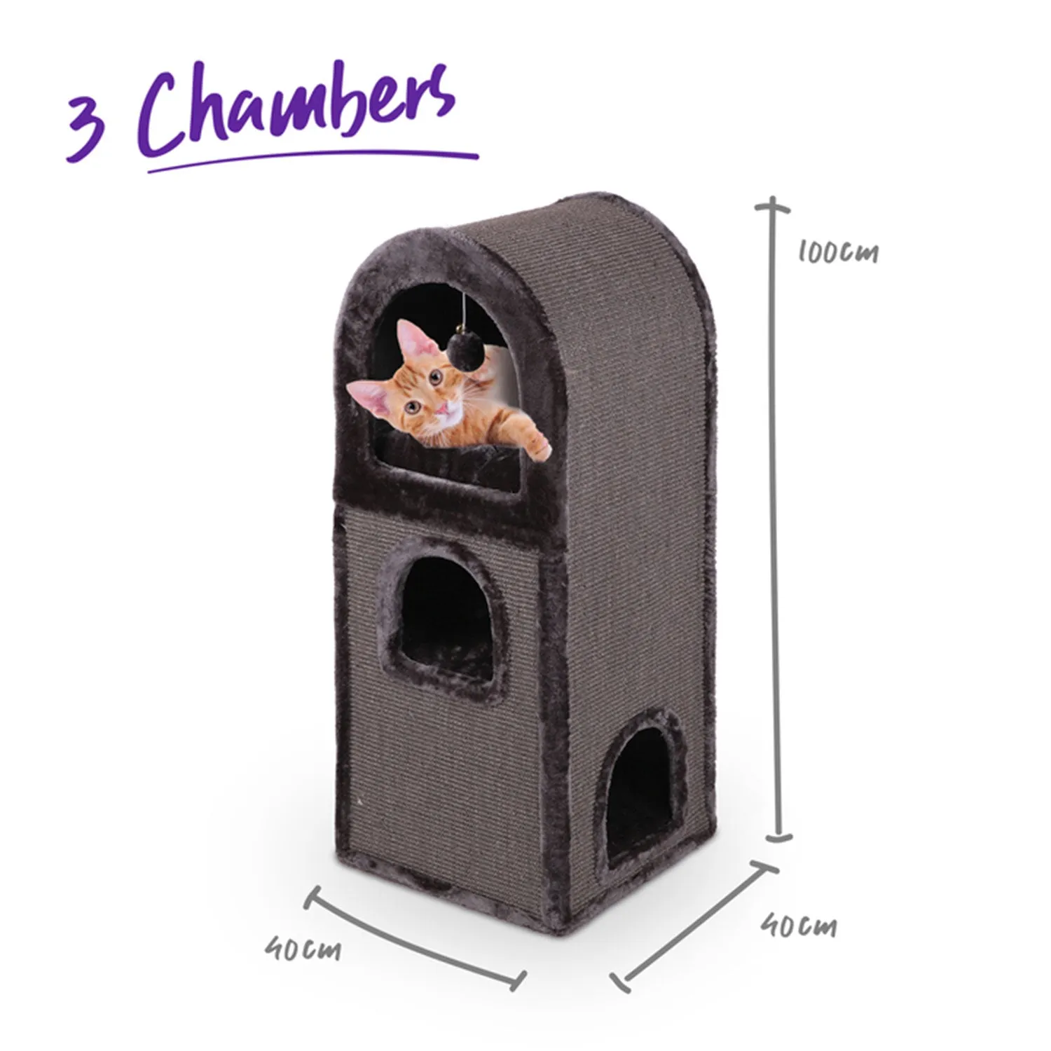 Kazoo 3 Chambers Cat Den Charcoal