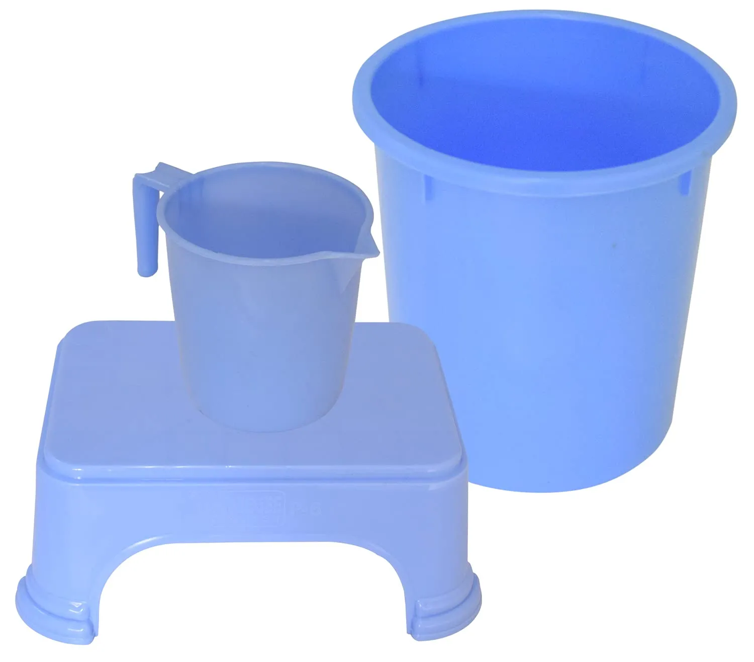 Kuber Industries 3 Pieces Plastic Mug, Dustbin & Stool Set (Blue)