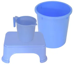 Kuber Industries 3 Pieces Plastic Mug, Dustbin & Stool Set (Blue)