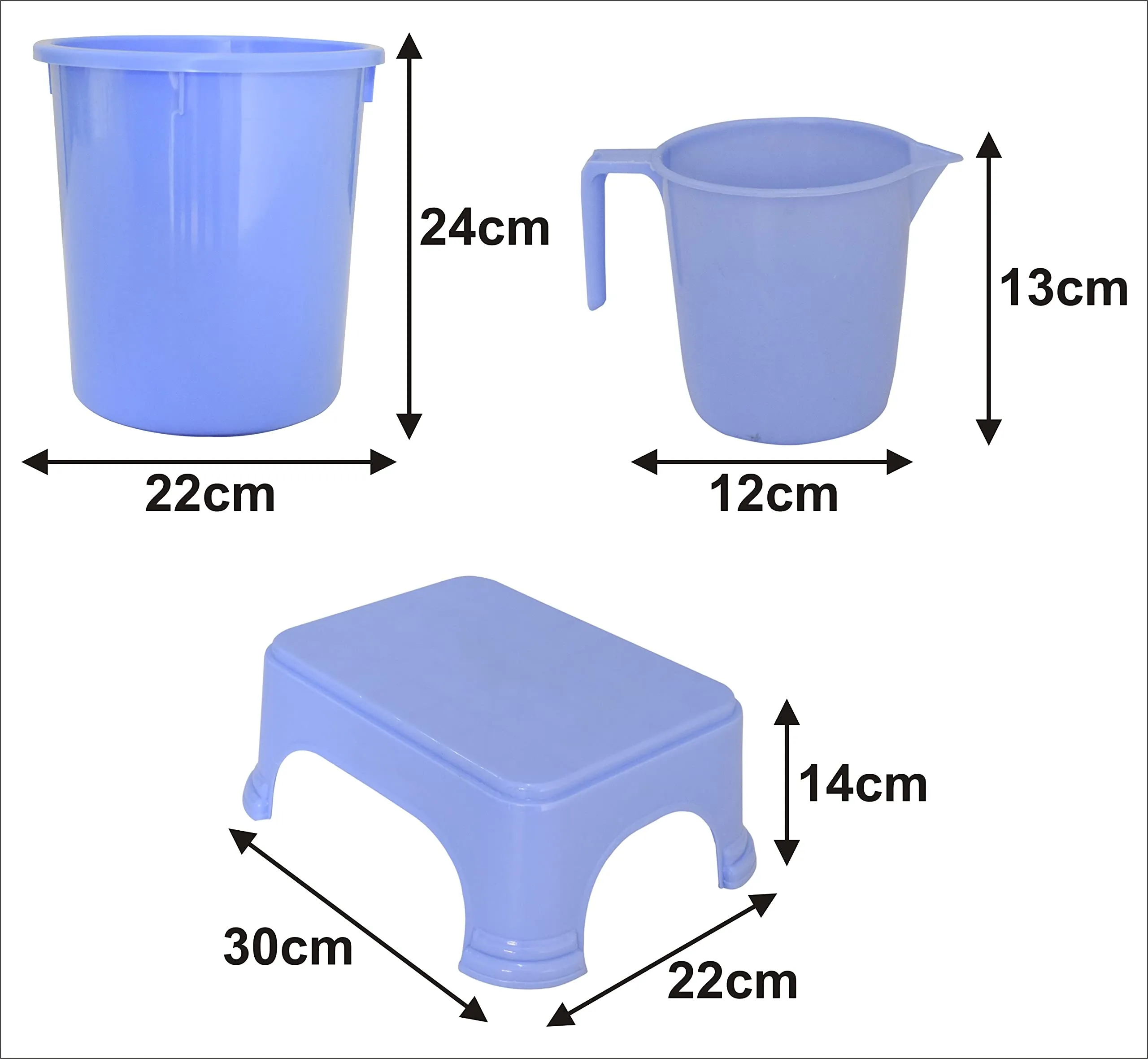 Kuber Industries 3 Pieces Plastic Mug, Dustbin & Stool Set (Blue)