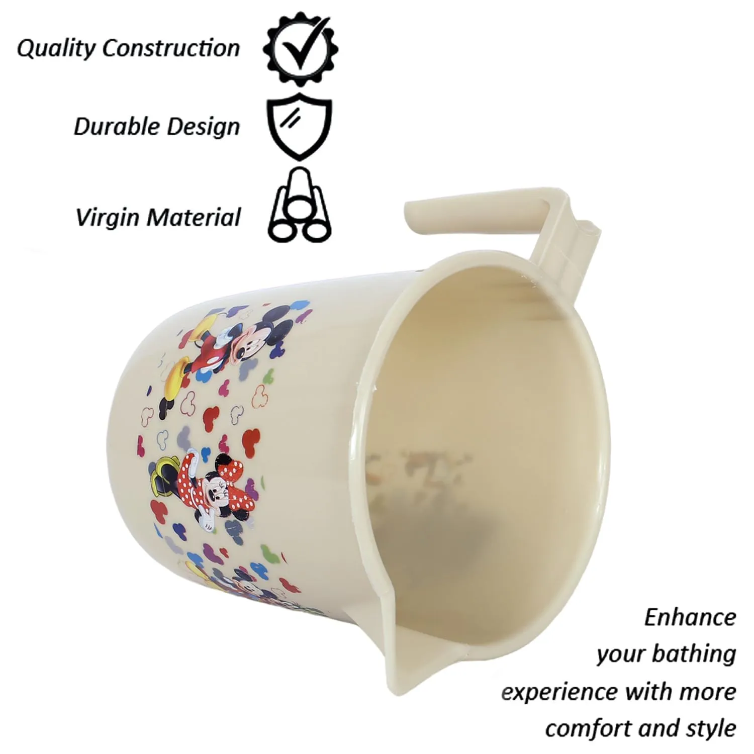 Kuber Industries Disney Team Bathroom Mug | Plastic Bath Mug for Bathroom | Mug for Bathroom | Mug for Toilet | Washroom Jug | 111 Bath Mug | 1 LTR | Pack of 3 | Beige