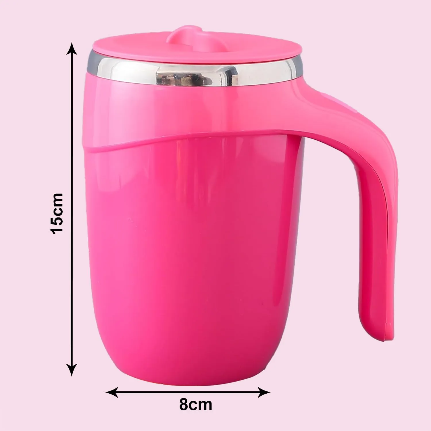 Kuber Industries Pack of 3 Anti-Fall Insulated Coffee Mug with Suction Bottom | Leak-Proof Stainless Steel Tumbler | Coffee Mug with Lid and Handle | 500 ML | Pink