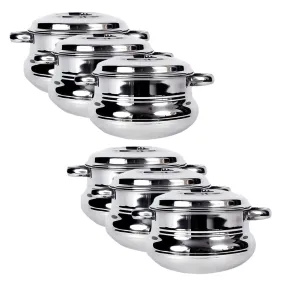 Kuber Industries Stainless Steel Handi Casserole Set of 3 with Lid|Cook and Serve|600 ml, 1 Litre, 1.6 Litre Capacity|Biryani Handi, Saucepan, Silver|Patila/Tope for Kitchen Combo of 3 (Pack Of 2)