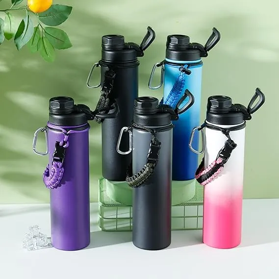 Kuber Industries Water Bottle | Steel Water Bottle for Daily Use | Vacuum Insulated Flask Water Bottle with Rope | Hot & Cold Water Bottle | 720 ML | LX-230602 | Pack of 3 | Purple