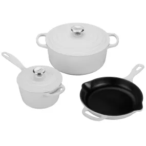 Le Creuset 5-Piece Signature Enameled Cast Iron Cookware Set w/Stainless Steel Knob - White