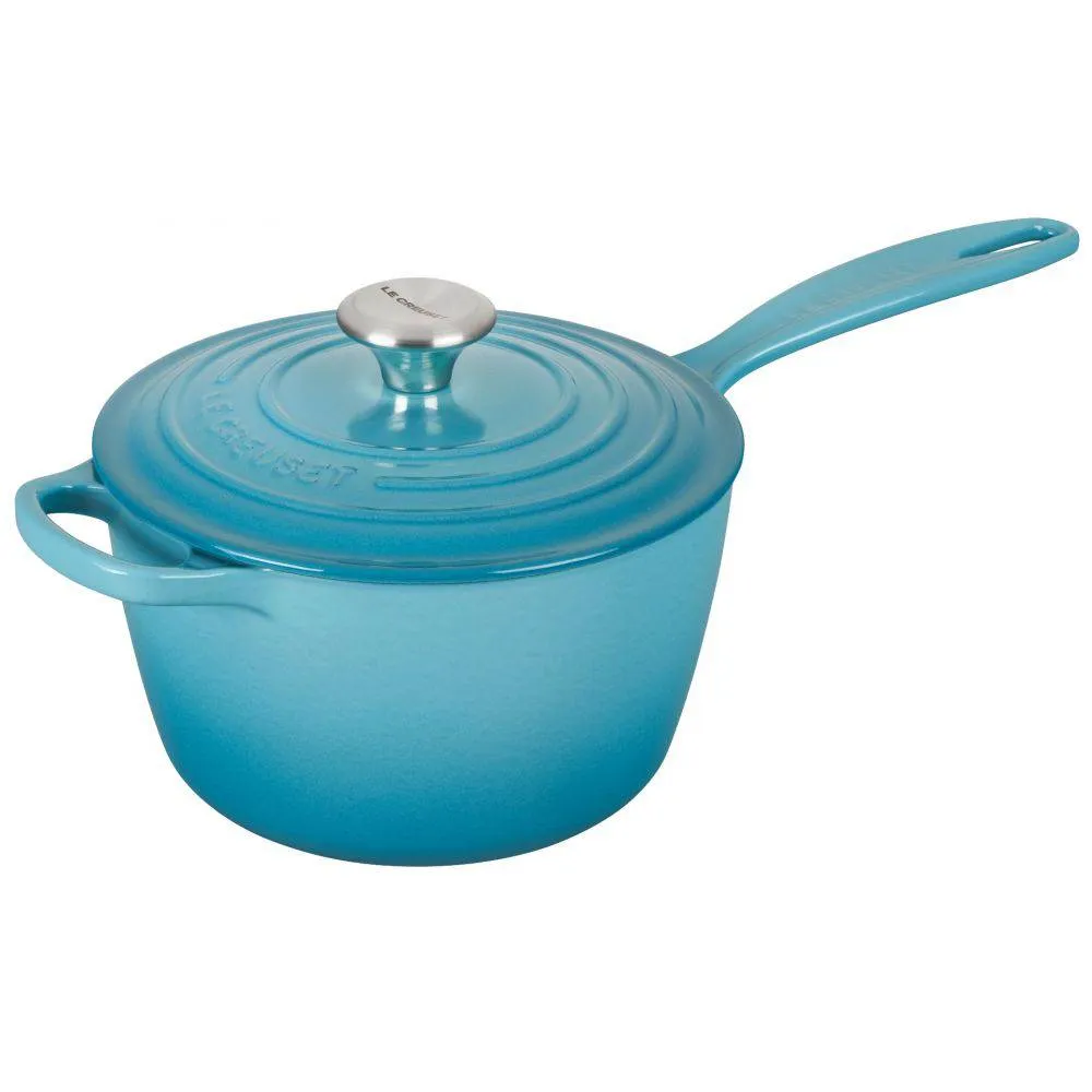 Le Creuset Signature Enameled Cast Iron Sauce Pan with Lid, 1.75-Quart, Caribbean