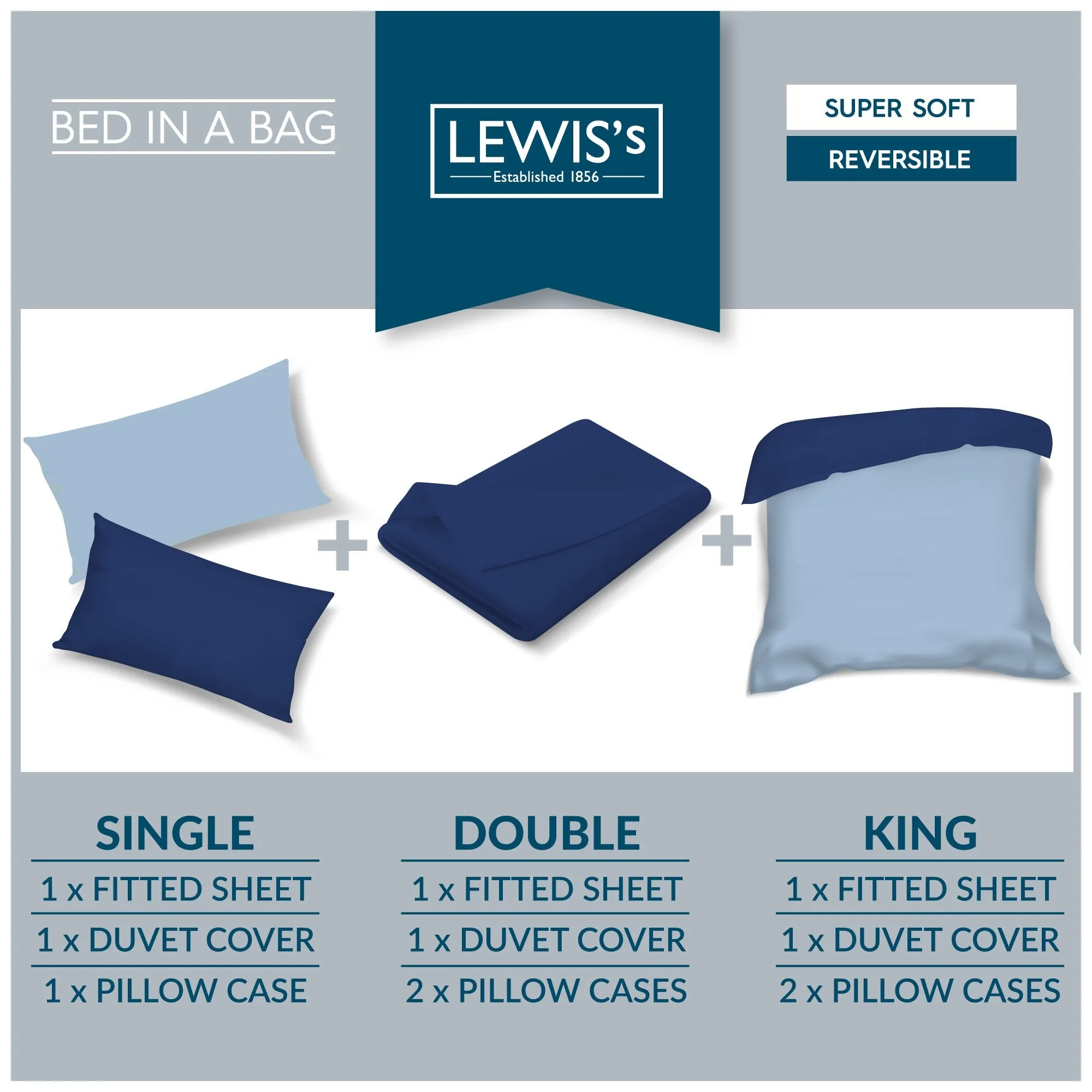 Lewis's Reversible Printed Bed In A Bag - Grey Stripe