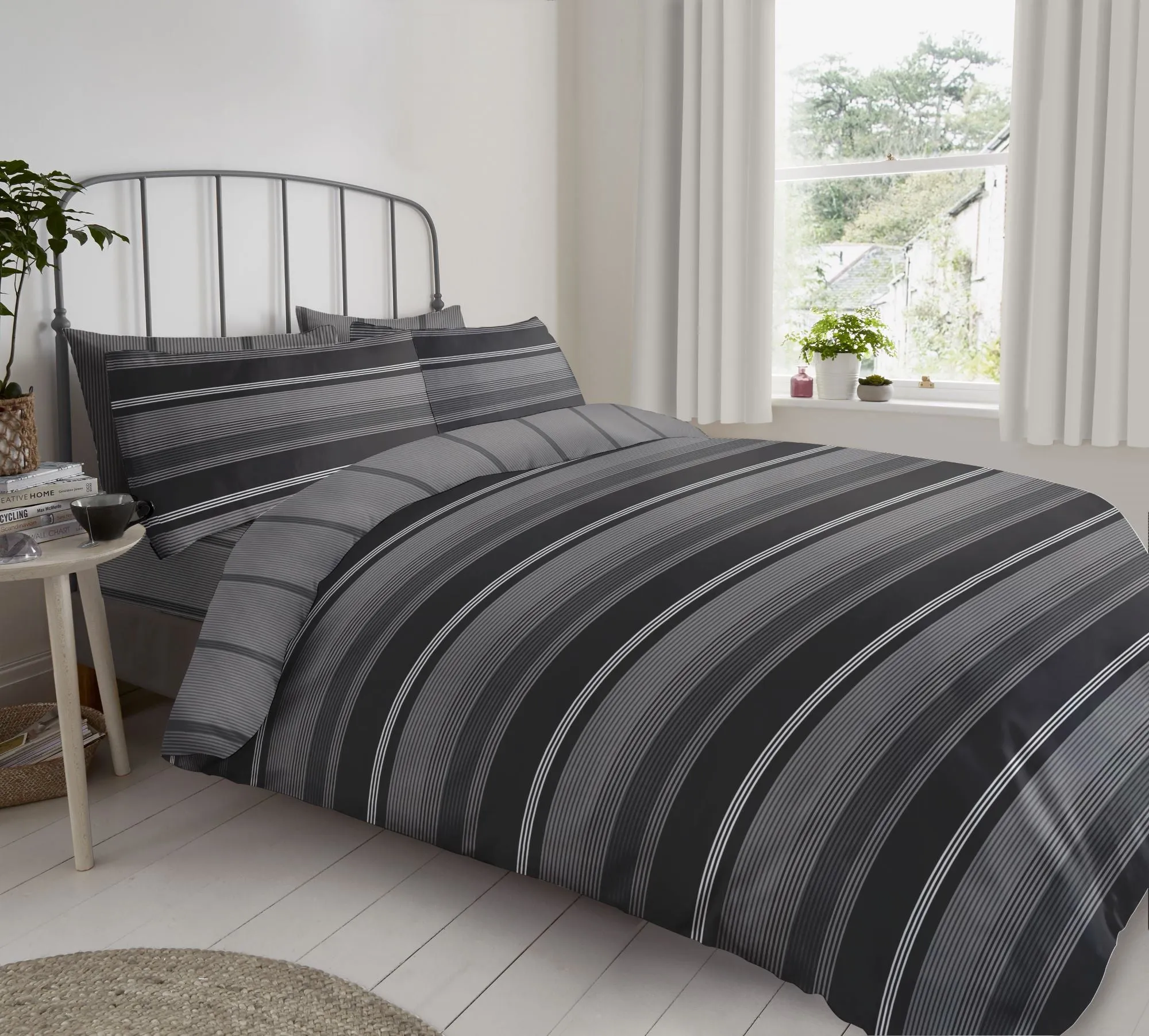 Lewis's Reversible Printed Bed In A Bag - Grey Stripe