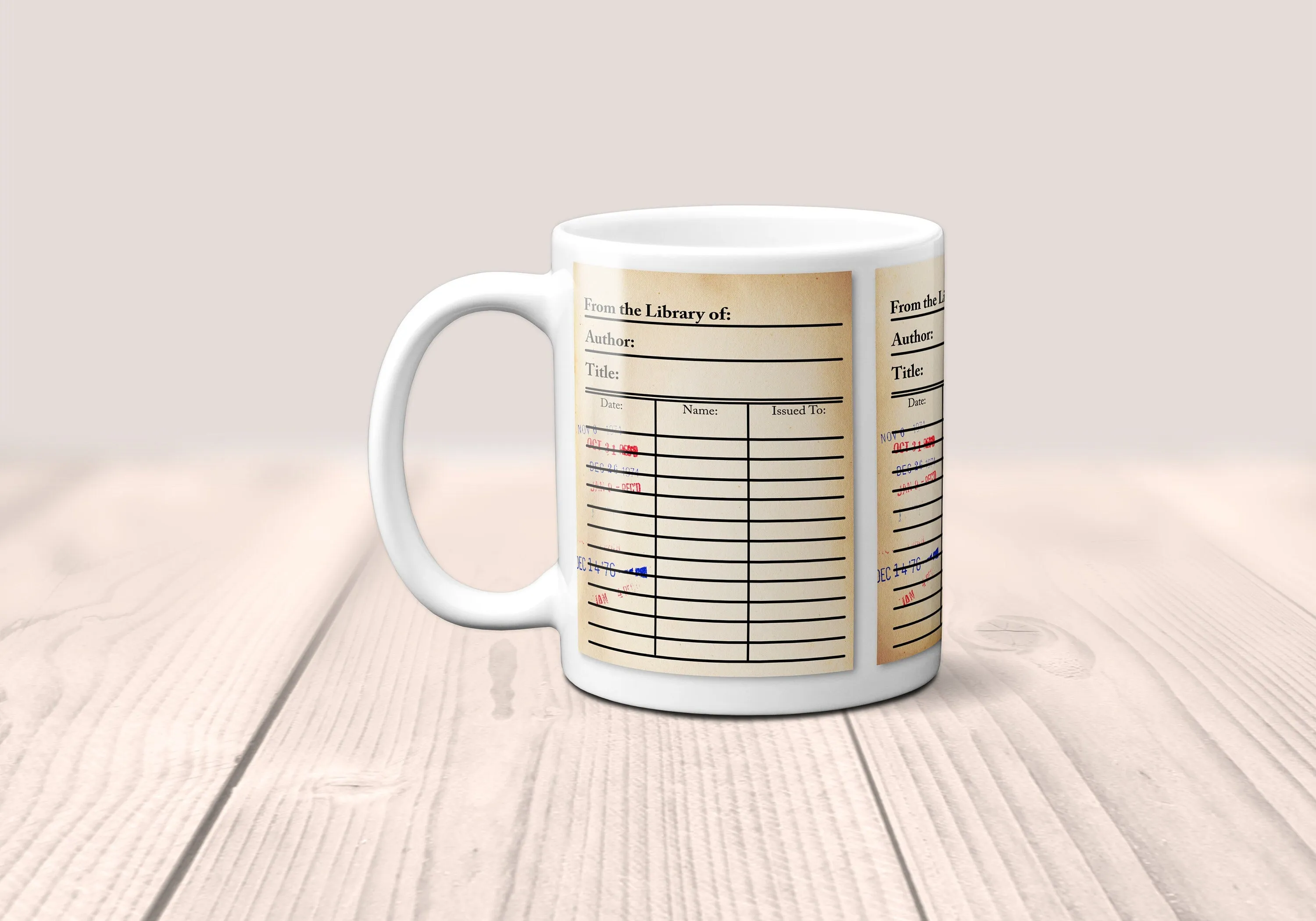 Library Card Mug. Coffee Mug with Library Card with Day Due Stamps, Bookish Gift, Literary Mug, Librarian Gift, Bibliophile Gift, Bookworm