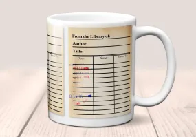 Library Card Mug. Coffee Mug with Library Card with Day Due Stamps, Bookish Gift, Literary Mug, Librarian Gift, Bibliophile Gift, Bookworm