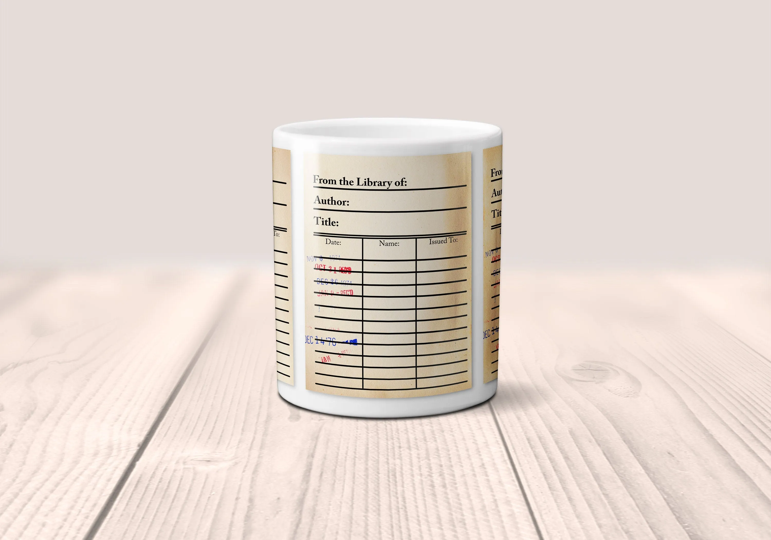 Library Card Mug. Coffee Mug with Library Card with Day Due Stamps, Bookish Gift, Literary Mug, Librarian Gift, Bibliophile Gift, Bookworm