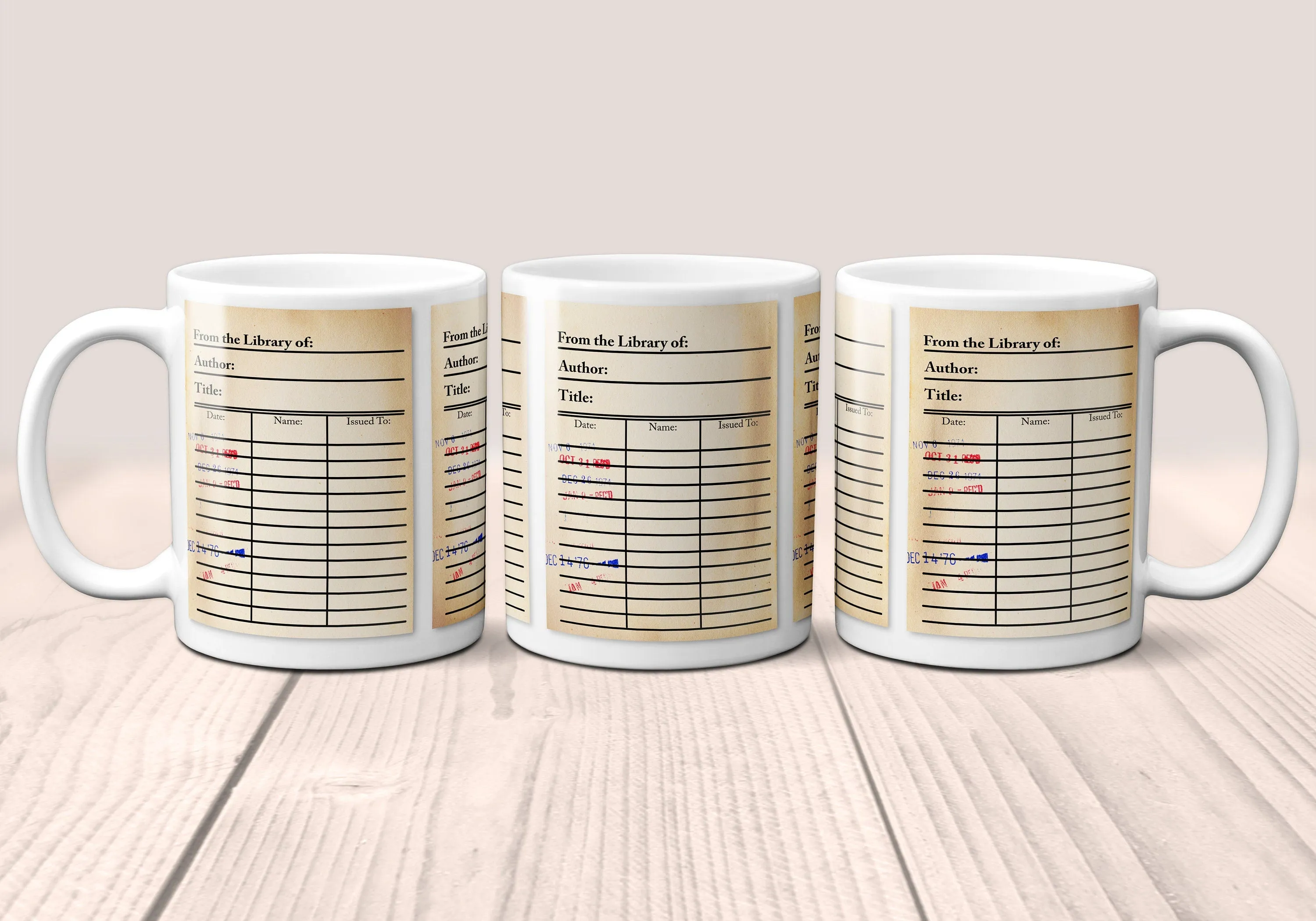 Library Card Mug. Coffee Mug with Library Card with Day Due Stamps, Bookish Gift, Literary Mug, Librarian Gift, Bibliophile Gift, Bookworm