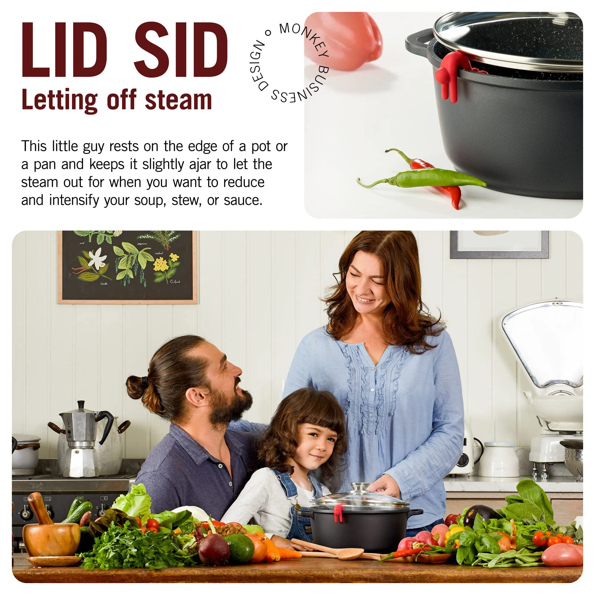 Lid Sid: Pot Lid Lifter | Pot Lid Holder that Keeps Pot from Boiling over | Helpful Kitchen Gadget to Reduce Soups and Stews | Cool Kitchen Gadgets & Cute Kitchen Accessories | by Monkey Business