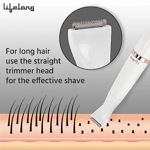 Lifelong Battery Powered LLPCW30 Rechargeable Eyebrow, Underarms And Bikini Trimmer for Women (White) - 1 Hour Runtime (1 Year Warranty)