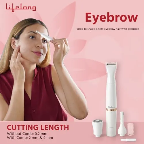 Lifelong Battery Powered LLPCW30 Rechargeable Eyebrow, Underarms And Bikini Trimmer for Women (White) - 1 Hour Runtime (1 Year Warranty)