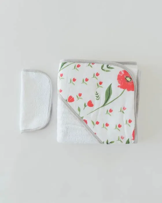 Little Unicorn - Hooded Towel and Wash Cloth Set - Summer Poppy