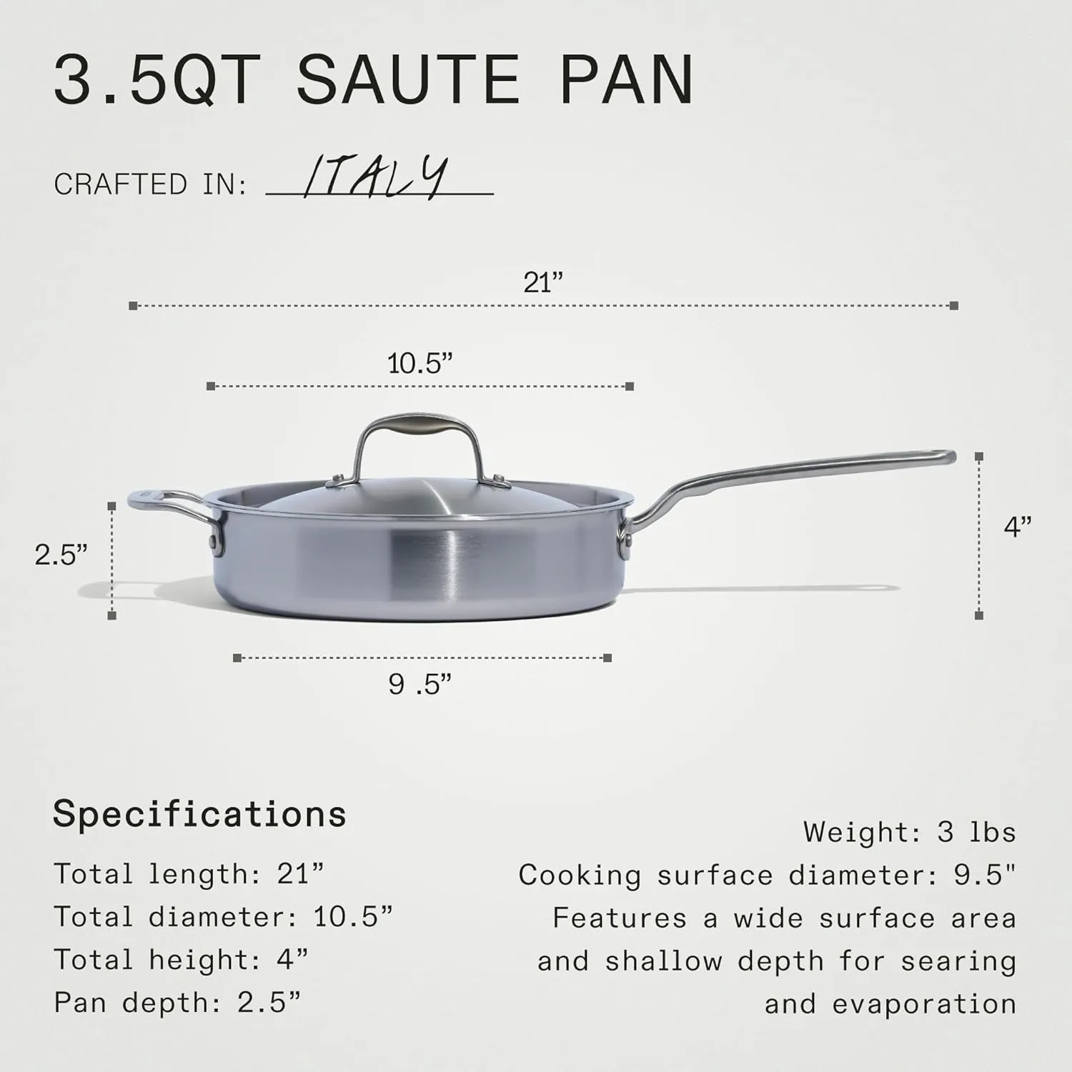 Made In Cookware Stainless Steel Saute Pan 3.5 Qt