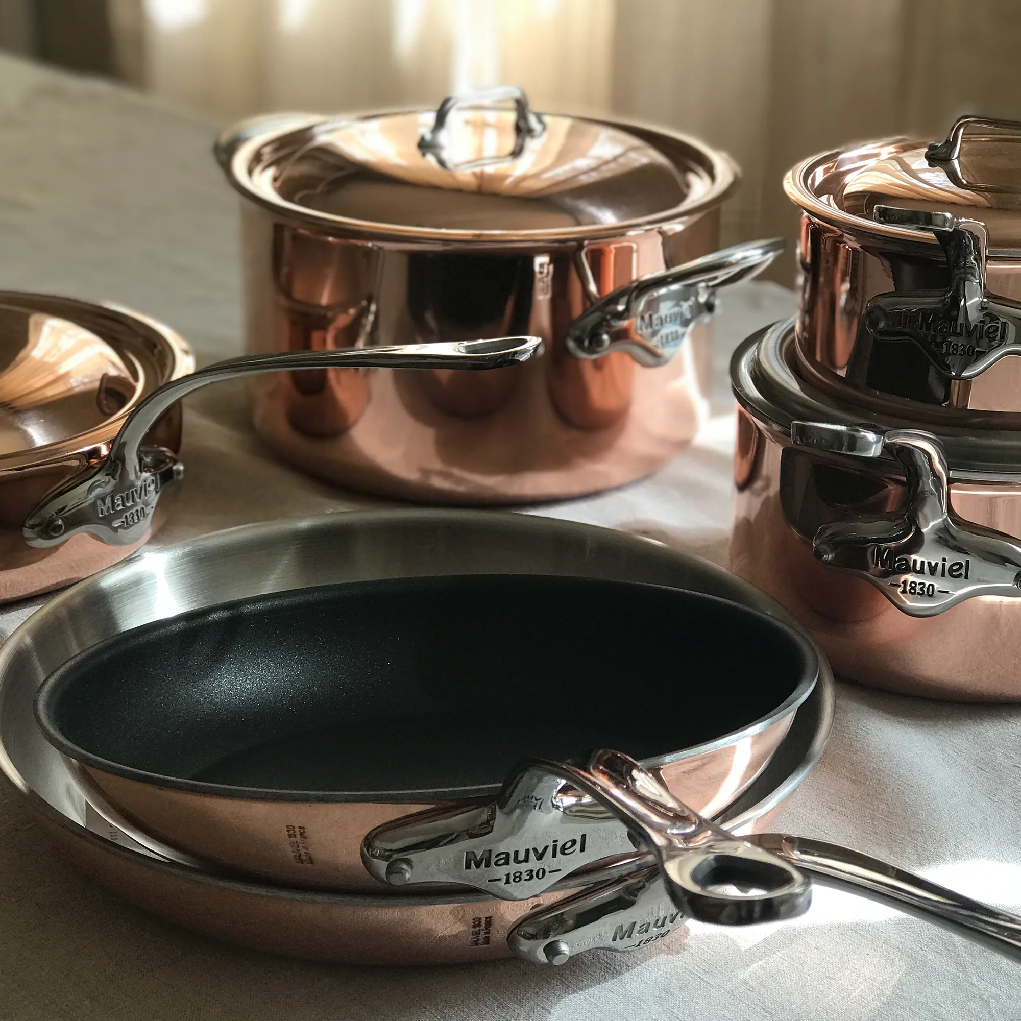 Mauviel M'6 S 11-Piece Induction Copper Cookware Set, Cast Stainless Steel Handles With Bonus Cleaner