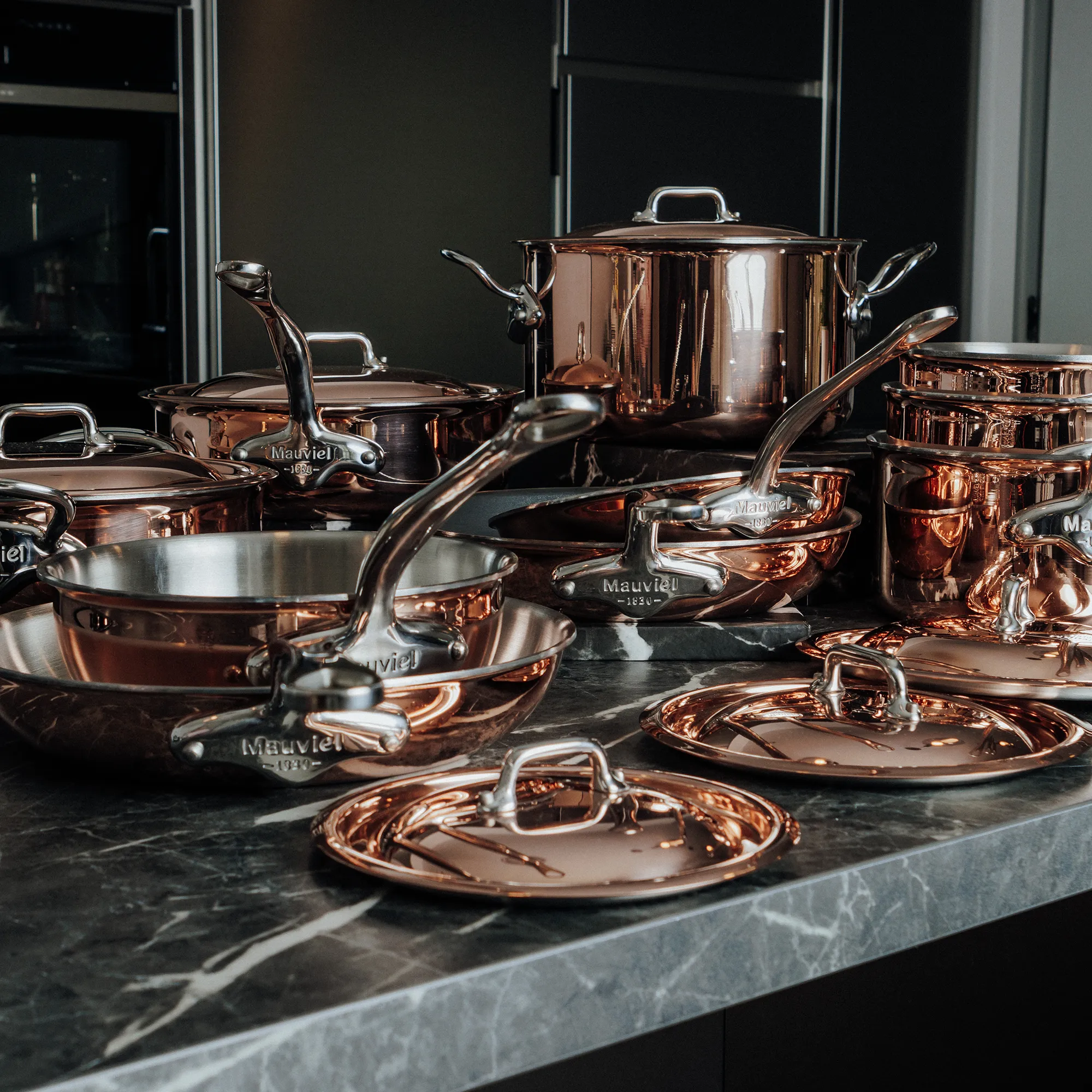 Mauviel M'6 S 11-Piece Induction Copper Cookware Set, Cast Stainless Steel Handles With Bonus Cleaner